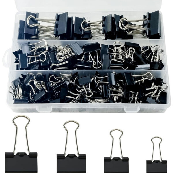 170-Piece Binder Clip Set – Assorted Sizes for Office & Document Organization (Black)