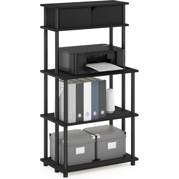 5-Tier Printer Stand with Storage Cabinet – Multi-Level Office Organizer for Printer & Supplies (Dark Wood Finish)